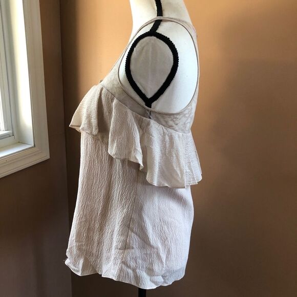 REBECCA TAYLOR WOMENS 2 BEIGE TAN SILK LACE RUFFLE CAMI TANK BLOUSE - Picture 5 of 11